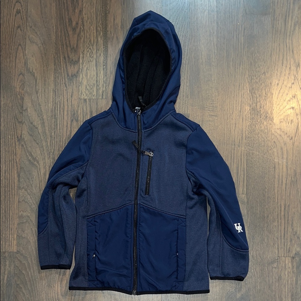 Urban Republic Boys Blue Soft Shell Hooded Jacket Casual Zip Pocket Size 8